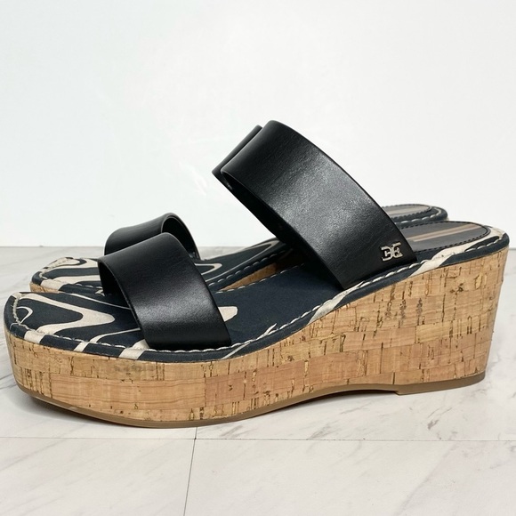 Sam Edelman Alissa Black Leather Wedge Sandal 7 1/2 M - Picture 1 of 14